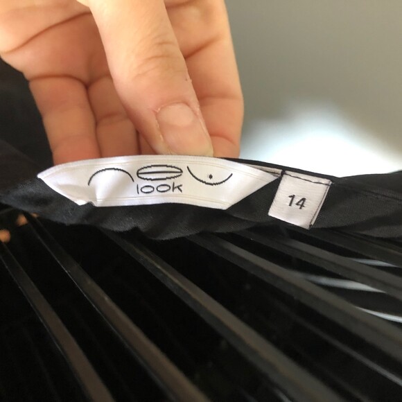 Black Satin Wide Puffball Hem Shift Dress - Picture 6 of 9